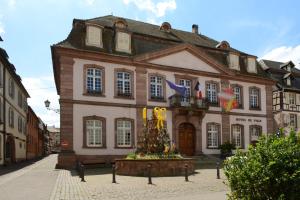 ein Gebäude mit einem Weihnachtsbaum davor in der Unterkunft RIBEAUVILLE city center - Gîte des Ménétriers, LES VIEILLES VIGNES - in Ribeauvillé