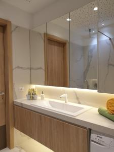 a bathroom with a sink and a large mirror at Apartment Royal Residence in Sarajevo