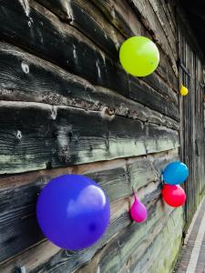 a group of balloons hanging on a wall at Za Stodołą in Wydminy