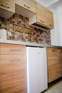Kuchyň nebo kuchyňský kout v ubytování Nikolakakis Rooms Lavrio