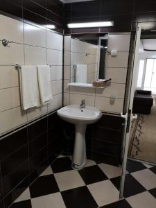 a bathroom with a sink and a mirror at Pridvorul Haiducilor in Slănic-Moldova