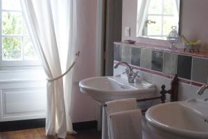 a bathroom with a sink and a toilet and a window at Demeure Le Ragois de Bretonvilliers - un voyage au cœur du temps - Richelieu in Richelieu