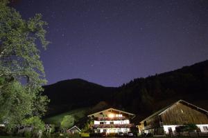 Una casa de noche con las estrellas en el cielo en Pension Forsthof, en Maishofen