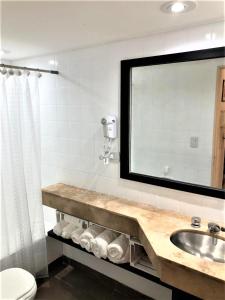 a bathroom with a sink and a mirror at BsAs Platino Apart in Buenos Aires +30 photos