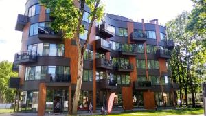 德鲁斯基宁凯Chocolate Apart的一栋前面有棵树的建筑物