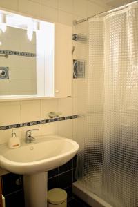 ein Bad mit einem Waschbecken und einer Dusche in der Unterkunft Sunny City Studio in Kalamata