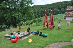 um grupo de crianças brincando em um parque com brinquedos em s´ Kellerstöckl em Loipersdorf bei Fürstenfeld