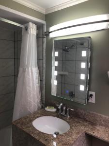 een badkamer met een wastafel en een spiegel bij SeaCoast Inn in Hyannis