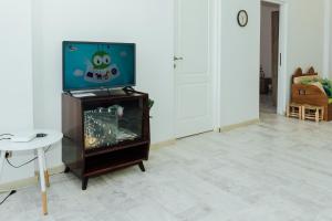 a living room with a tv on a stand at Casa Thaja Centru in Turda