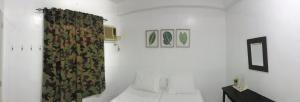 ein Zimmer mit einem grünen Vorhang und einem Bett in der Unterkunft Ignacio’s Place in Bacolod City