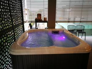 a jacuzzi tub with purple lighting in a room at Suite Laura - Torri del Benaco in Torri del Benaco