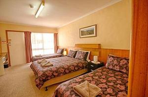 a hotel room with two beds and a window at Darlot Motor Inn in Horsham