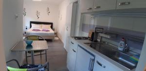 Kuchyň nebo kuchyňský kout v ubytování Apartmani Orhideja