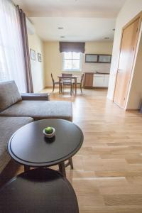 a living room with a couch and a table at Apartments Ameda in Vilnius