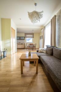 Apartments Ameda في فيلنيوس: غرفة معيشة مع أريكة وطاولة قهوة