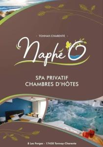 a sign for a hotel with a picture of a room at Naphéo in Tonnay-Charente