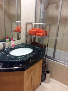 a bathroom with a sink and a shower at Apartamento Zen em pleno centro de Lisboa in Lisbon