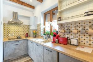 a kitchen with a sink and a counter top at Casa Carolina Brasov in Braşov