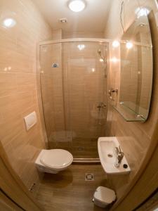 y baño con ducha, aseo y lavamanos. en Queen Apartments & Rooms, en Dobra Voda