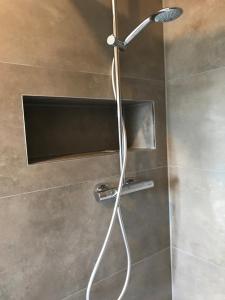 a shower with a shower head in a bathroom at Hotel Maxdorfer Hof in Maxdorf
