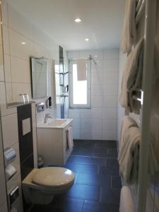 een badkamer met toilet en wastafel bij Nordseehotel Apartments in Wilhelmshaven