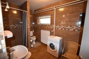 W łazience znajduje się pralka i umywalka. w obiekcie Borsi Apartman w mieście Balatonalmádi +17 zdjęć