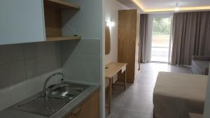 eine Küche mit Spüle und Arbeitsplatte in der Unterkunft Bluegreen Studios in Pefkari + 27 Fotos