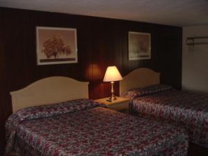 a hotel room with two beds and a lamp at Fels Three Crown Motel in Clarence