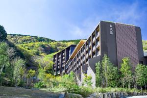 ein Hotel auf einem Hügel neben einem Fluss in der Unterkunft Hakone Kowakien Tenyu in Hakone