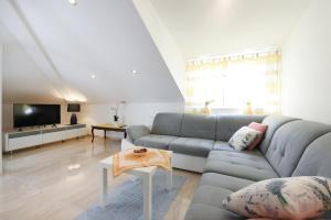 a living room with a couch and a tv at Apartmani Gojević in Vodice