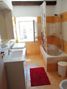 uma casa de banho com uma banheira e um lavatório e uma banheira em Apartments Ani em Vela Luka