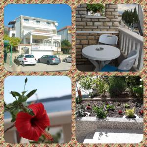 un collage de photos d'une maison et d'une fleur rouge dans l'établissement Apartments Renata, à Trogir