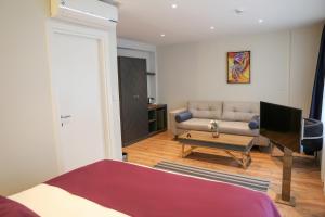 a living room with a bed and a couch at The Roomy Hotel Şişli in Istanbul +19 photos