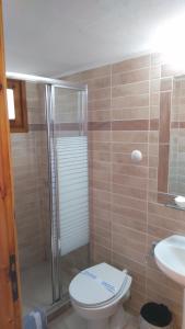 La salle de bains est pourvue de toilettes, d'une douche et d'un lavabo. dans l'établissement Villa Christina, à Tolón