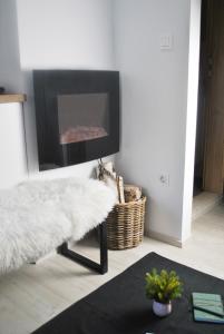 un soggiorno con un divano bianco e una TV di Apartment Loyd, Kranjska Gora - studio a Kranjska Gora