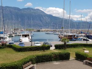 a marina with boats parked in a marina at Seaside in Kalamata