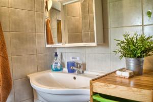 a bathroom with a sink and a mirror at STONE HOUSE VLASTA in Drniš +58 photos