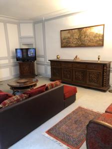 een woonkamer met een bank en een tv bij Chateau de Grand Bonnefont in Limoges