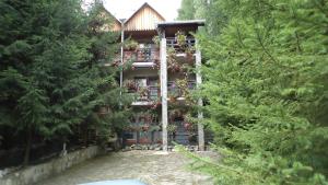 a house with flowers on the side of it at Villa Doina in Voronet