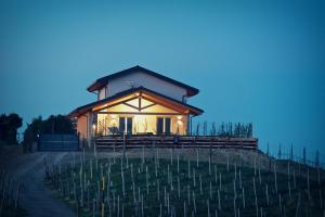 a small house in a vineyard at night at Ciabot Apartments in Treiso