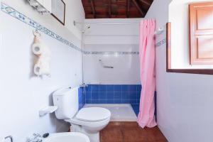 ein kleines Badezimmer mit Toilette und Dusche in der Unterkunft El Sitio La Rosa in Mazo