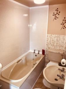 uma casa de banho com uma banheira, um WC e um lavatório. em Spalite Hotel em Gloucester