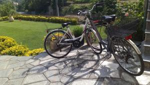 una bicicletta parcheggiata su un vialetto in pietra in un cortile di La camera del mulino a Levanto