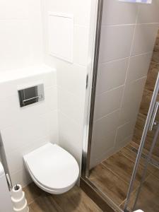 a bathroom with a toilet and a shower at Smart Home Žilina in Žilina