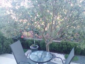 a table and chairs in front of a tree at Ana Rooms in Krk
