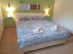 a bedroom with a bed with two towels on it at Jovich Apartments 1 in Mošćenička Draga