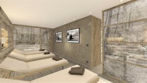 a rendering of a room with four beds at Pension Merisana in Colfosco