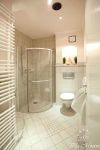 y baño con ducha y aseo. en Luxury Rooms Minjon, en Vrnjačka Banja