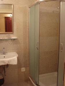 uma casa de banho com um chuveiro e um lavatório. em VEGANFRESH em Medvode