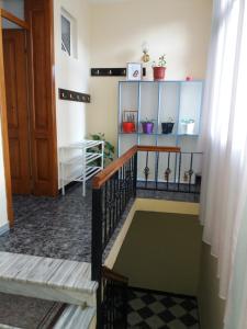 a staircase in a house with plants on shelves at LEVI Apartment in Pogradec